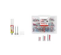 Fischer FILL & FIX Ripara fori Tasselli e Fissaggi su Muro e Legno, Siringa Colla di Montaggio, Include 4 Tasselli a Rete, 51098 & KIT DUOPOWER Valigetta 80 Tasselli Universali Duopower