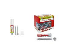 Fischer FILL & FIX Ripara fori Tasselli e Fissaggi su Muro e Legno, Siringa Colla di Montaggio, Include 4 Tasselli a Rete, 51098 & 50 Tasselli Duopower con Vite, 6 x 30 mm