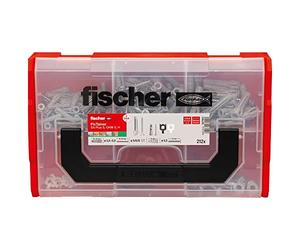 fischer FixTainer SX-Plus, tasselli per viti e ganci, set di 212 pezzi, per calcestruzzo, materiali forati, pratica cassetta degli attrezzi con maniglia e sistema a clic, set di tasselli