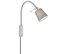 Fischer & Honsel Flex, lampada da letto, colore nichel, opaco, paralume in tessuto, grigio, interno bianco, larghezza: 11,00 cm, altezza: 40,00 cm, sporgenza: 35,00 cm, con interruttore a corda, 1