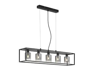 Fischer & Honsel Lampada a sospensione, Iska, colore nero sabbia, vetro, colore fumo a chiaro, lunghezza: 95,00 cm, larghezza: 18,00 cm, con soffitta: 150,00 cm, altezza regolabile, 5 x E14 max. 10,0