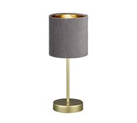 Fischer & Honsel Lampada da tavolo, Aura, colore oro, paralume in tessuto, velluto grigio, interno dorato, altezza: 34,00 cm, diametro: 13,00 cm, con interruttore a cavo, 1 lampadina E14 max. 25 Watt,