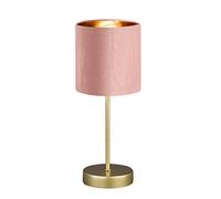 Fischer & Honsel Lampada da tavolo Aura, elegante lampada da tavolo dal design classico con interruttore a cavo, 1 attacco E 14, metallo dorato e paralume in velluto rosa, altezza: 34 cm