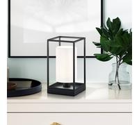 FISCHER & HONSEL Lampada da tavolo Gilli, bianco/nero, lino, metallo, altezza 29 cm FISCHER & HONSEL