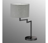 Fischer & Honsel Lampada da tavolo Rota, lampada da scrivania con paralume regolabile in lino, 1 portalampada E27, colore nero sabbia, grigio e bianco, altezza: 55,5 cm, diametro 30 cm