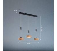 FISCHER & HONSEL Lampada LED a sospensione Shine-Wood, rovere/nero Lunghezza 100 cm a 3 luci. FISCHER & HONSEL