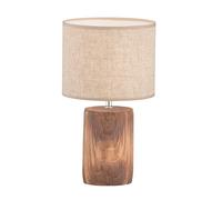 Fischer & Honsel Malik 50742 - Lampada da tavolo, colori legno con struttura, paralume in tessuto, colore: sabbia, lino, altezza: 43 cm, diametro: 24 cm, con interruttore a cavo, 1 lampadina E27, max.