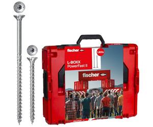 fischer In pratica L-Boxx, 1800 viti PowerFast II in diverse dimensioni con filettatura totale e parziale, viti per truciolato per una lavorazione rapida e flessibile, con set di punte