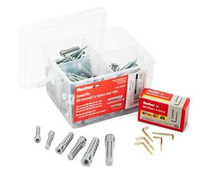 Fischer Kit Smartfix Box 160 Pezzi, Tasselli, Viti, Ganci per Quadri - per Muro Pieno e Mattone Forato - Valigetta Trasparente, 531271