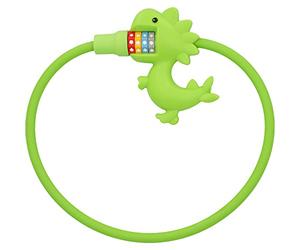 FISCHER Lucchetto con cavo a forma di dinosauro, per bambini, con combinazione numerica, per 10.000 combinazioni, diametro 10 cm, lunghezza 60 cm, verde