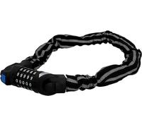FISCHER Lucchetto per bicicletta con strisce riflettenti, serratura a catena, 80 cm, serratura a combinazione con rullo a 5 numeri per 100.000 combinazioni, rullo illuminato