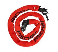FISCHER Lucchetto per bicicletta in neoprene con serratura a combinazione, alta sicurezza per biciclette ed e-bike, antifurto, rosso, lunghezza: 130 cm