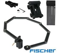 FISCHER Soft Touch PROTEC FKS110 - Lucchetto pieghevole per bicicletta, con chiave, aste rivestite in plastica, con supporto e nastri in velcro antiscivolo, lunghezza 110 cm, colore: Nero