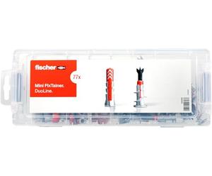 fischer Mini FixTainer DuoLine, set di 77 tasselli universali DuoPower e tasselli in cartongesso DuoBlade in una pratica scatola, set universale per applicazioni più comuni