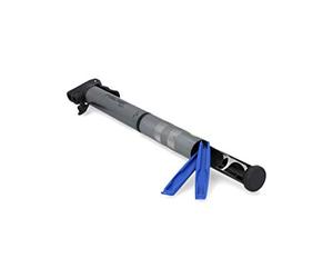 FISCHER Mini pompa ad aria con toppe per pneumatici integrato, pompa ad aria per bicicletta, per tutte le valvole (AV, DV, SV), testa duo, in alluminio, estremamente compatta, argento