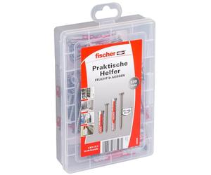 fischer Pratico aiuto per esterni e ambienti umidi e umidi, 120 pezzi, con viti in acciaio inox e tasselli Duopower, set universale per il fissaggio in ambienti umidi e esterni