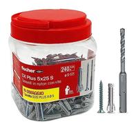fischer Propack SX Plus 5 S, 240 Tasselli 5x25 con Vite + Punta Trapano SDS 5mm, Riutilizzabile, per Fissaggio su Cemento e Muratura 570205
