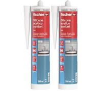 Fischer SAS Trasparente, Silicone Sigillante Antimuffa interno/esterno Acetico per Sanitari e Cucina, Bagno, Doccia, Ceramica, 9362 (Confezione da 2)