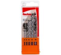 Fischer Set 5 Punte Trapano D-S PMN, Diametro 4-5-6-8-10 mm, Punte al Carburo, Attacco Cilindrico, per Muro Pieno e Mattoni Forati, 543025