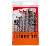 Fischer Set 8 Punte Trapano D-S PMN, Diametro 3-4-5-6-7-8-9-10 mm, Punte al Carburo, Attacco Cilindrico, per Muro Pieno e Mattoni Forati, 543027