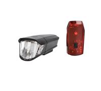 Fischer Set di Illuminazione a LED per Bicicletta, 30/15 l, Luce Anteriore, Luce Posteriore, Supporto Universale, Durata Fino a 50.000 Ore, Argento, 85330, Nero, Taglia Unica