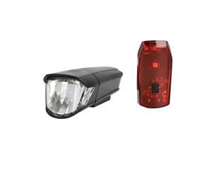 Fischer Set di Illuminazione a LED per Bicicletta, 30/15 l, Luce Anteriore, Luce Posteriore, Supporto Universale, Durata Fino a 50.000 Ore, Argento, 85330, Nero, Taglia Unica