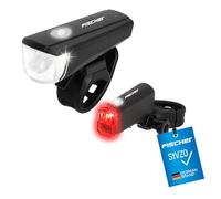 Fischer Set di luci a LED per bicicletta, con tecnologia LED, resistente agli spruzzi, nero, 1 pezzo