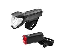 Fischer Set di luci per bicicletta 50/25/15 Lux, set di luci a batteria, luce anteriore e posteriore, con batteria e funzione di ricarica USB, 3 funzioni di illuminazione, protezione dagli spruzzi d'acqua secondo IP44, approvato dalla StVZO