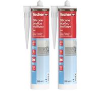 Fischer Silicone Acetico Multiuso Marrone SAM 280 ml, Sigillante Antimuffa per Vetro, Alluminio, Smalto, Ceramica, Adatto per Bagno e Cucina, 9356 (Confezione da 2)