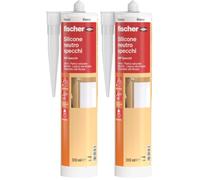 Fischer SNF Silicone Sigillante Specchi Bianco, Neutro per Sigillare, Incollare e Applicare Specchi e Pietra Naturale, 522519 (Confezione da 2)