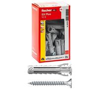 Fischer SX Plus 10x50 mm con Vite | 25 Tasselli per Muro Pieno, Mattone Forato, Muratura, Calcestruzzo | Fissaggio di Lampadari, Mobili, Pensili, Mensole