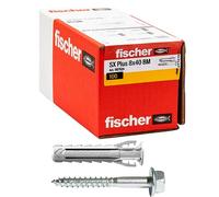 Fischer SX Plus BM 8x40 mm con Vite Testa Esagonale | 100 Tasselli per Muro Pieno, Mattone Forato, Muratura, Calcestruzzo | Fissaggio di Lampadari, Mobili, Pensili, Mensole