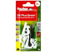 fischer Tasselli di espansione SX Plus Green 6 x 30 EasyHook Round, tasselli di espansione sostenibili, specialista in materiale solido, con viti in acciaio inox A2 e gancio rotondo, 4 pezzi