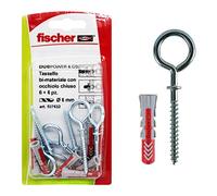 Fischer Tasselli DUOPOWER Bi Materiale, 6 C/3 K in Blister con Occhiolo Chiuso, 6 Tasselli Duopower, 6 Ganci con Occhiolo Chiuso, 6 x30 mm,537632