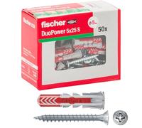 Fischer Tasselli Duopower con Vite per Murature Piene, Forate e Cartongesso, Grigio, 5 x 25 mm