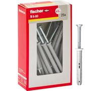 Fischer Tasselli Prolungati a Battere N 6 x 80 Y, Fissaggio a Percussione con Chiodo Premontato per Pieno, Semipieno e Calcestruzzo, 25 Pezzi per Confezione, Grigio, 6 x 80 mm