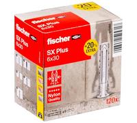 fischer Tassello in Nylon multimateriale SX Plus 6 x 30 + 20% di Contenuto aggiuntivo Gratuito/Confezione da 120, Taglia Unica