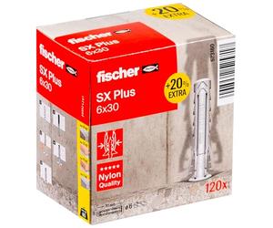 Fischer - Tassello in Nylon multimateriale SX Plus 6 x 30 + 20% di Contenuto aggiuntivo Gratuito/Confezione da 120