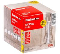 fischer Tassello in Nylon multimateriale SX Plus 8 x 40 + 20% di Contenuto aggiuntivo Gratuito/Confezione da 120, Taglia Unica