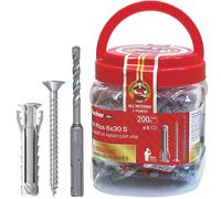 fischer Propack SX Plus 8 S, 120 Tasselli 8x40 con Vite + Punta Trapano SDS 8mm, Riutilizzabile, per Fissaggio su Cemento e Muratura 570208