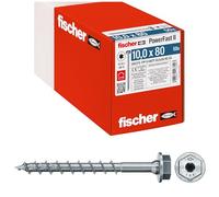Fischer Viti per Legno e Costruzioni PowerFast FPF II HWTF 10,0x80, Filettatura Totale, Testa Esagonale Flangiata, Impronta Torx, Zincata Bianca, 50 Pz, 566376