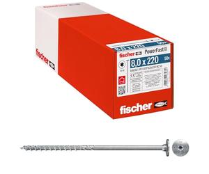 Fischer Viti per Legno e Costruzioni PowerFast FPF II STP 8,0x220, Filettatura Parziale, Testa Svasata Flangiata per Installazione a Scomparsa o a Filo Superficie, Impronta Torx, 50 Pz, 566362
