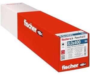 Fischer Viti per Legno e Costruzioni PowerFull II CHTF 8,0x400, Filetto Totale, Testa Cilindrica, Impronta Torx, Zincata Bianca, 50 Pz, 562969