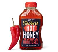 Fischer's Hot Honey - Miele crudo non filtrato al 100% con peperoncino piccante, bottiglia da spremere da 680,4 g, miele piccante per pizza, barbecue, pollo arrosto, formaggio, insalate, cocktail
