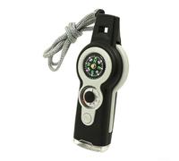 Fischietto di sopravvivenza 7 in 1 con luce a LED impermeabile per bussola, termometro, specchio, lente d'ingrandimento, capsula di stoccaggio, kit di attrezzi portatile compatto per campeggio ed