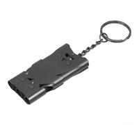 Fischietto di sopravvivenza all'aperto, in acciaio inox, triplo ad alta decibel, ricambio per escursionismo, campeggio, salvataggio selvaggio (nero)