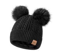 FISFET Berretto invernale da donna con doppio pompon, berretto da donna invernale caldo per tempo freddo lavorato a maglia foderato in pile, berretto beanie per l'uso quotidiano, Nero , Taglia unica