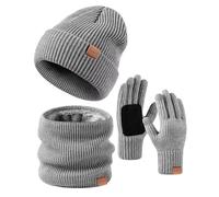 FISFET Set di cappello, sciarpa e guanti da uomo e da donna, guanti invernali touch screen con fodera in maglia, scaldacollo e berretto per il freddo, set regalo invernale caldo 3 in 1 alla moda