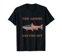 Fish Around And Find Trout American Flag Patriotic Angler Maglietta