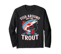 Fish Around And Find Trout US Flag Vintage Fishing Maglia a Manica